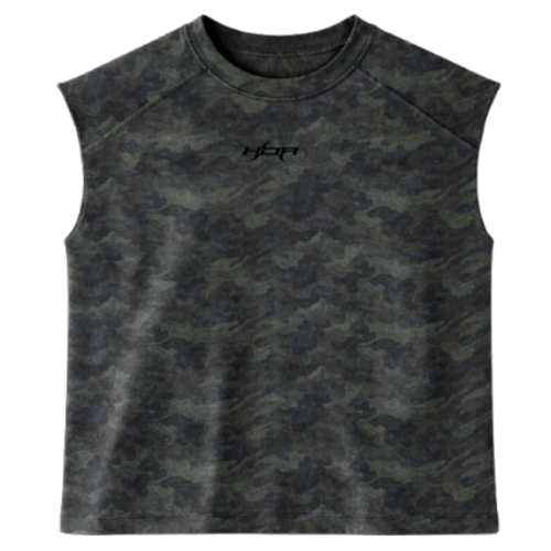 Army green sleeveless cutoff shirt athletic mockup on white background