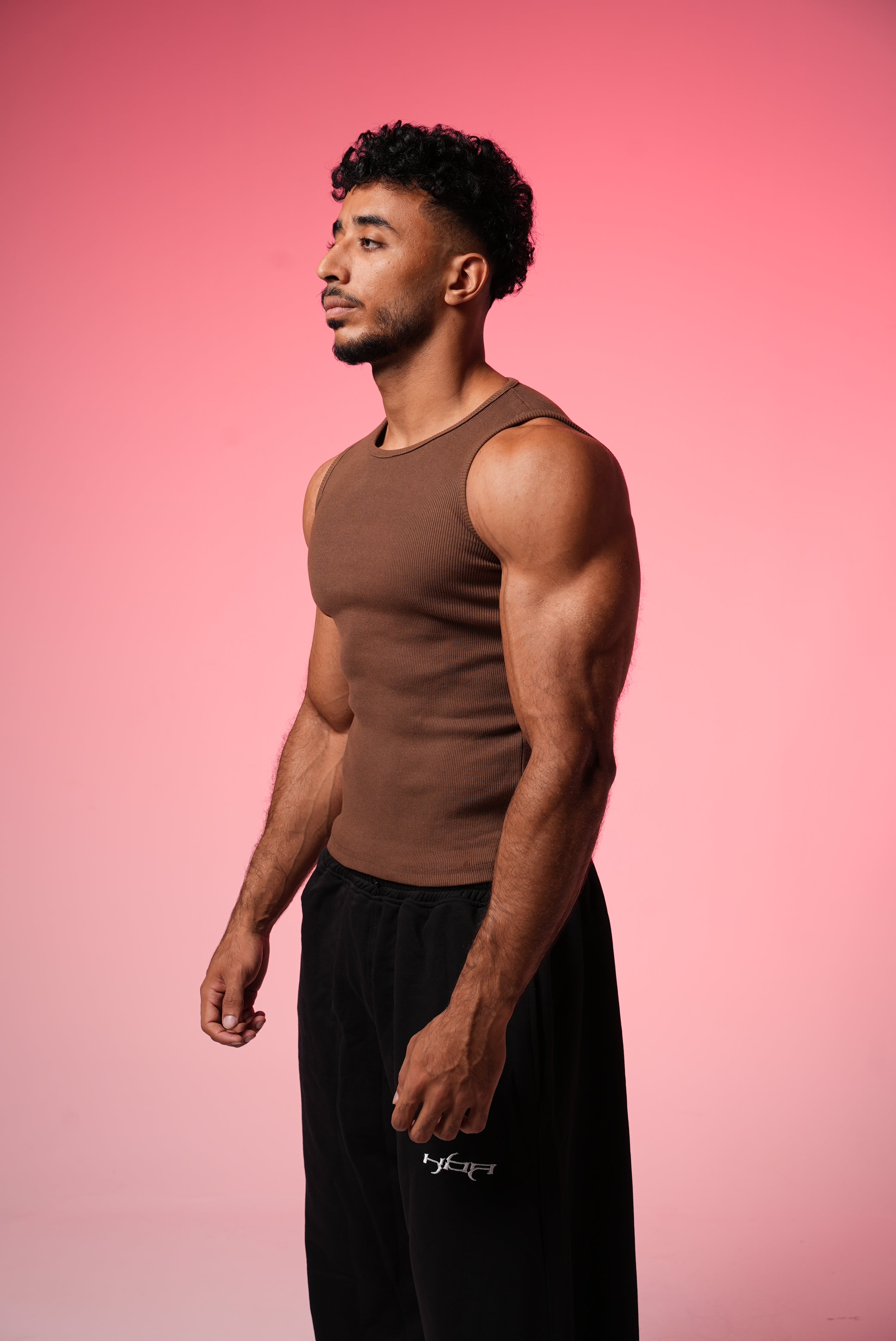 brown Ribbed tank top