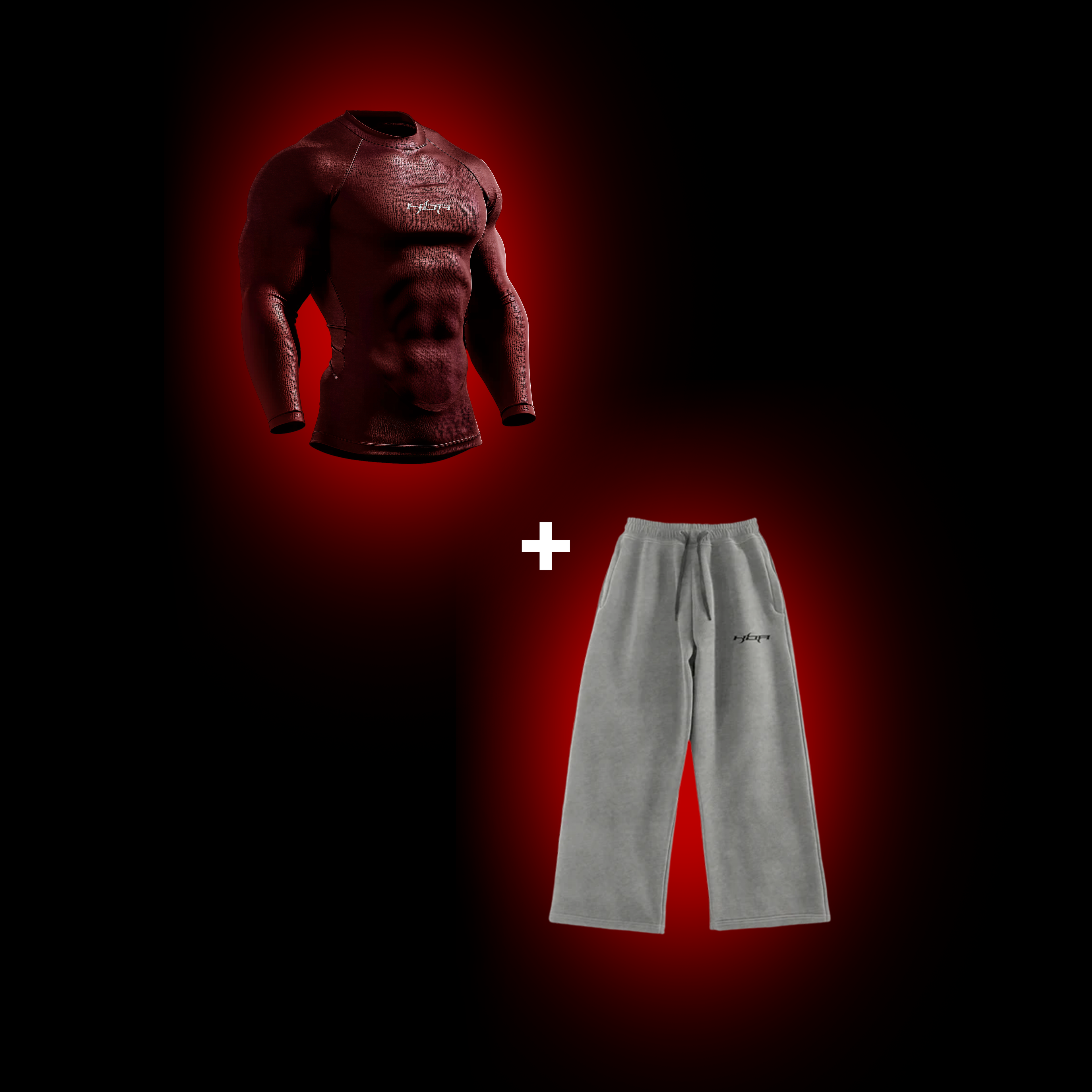 Burgundy long sleeve X Grey basic pants