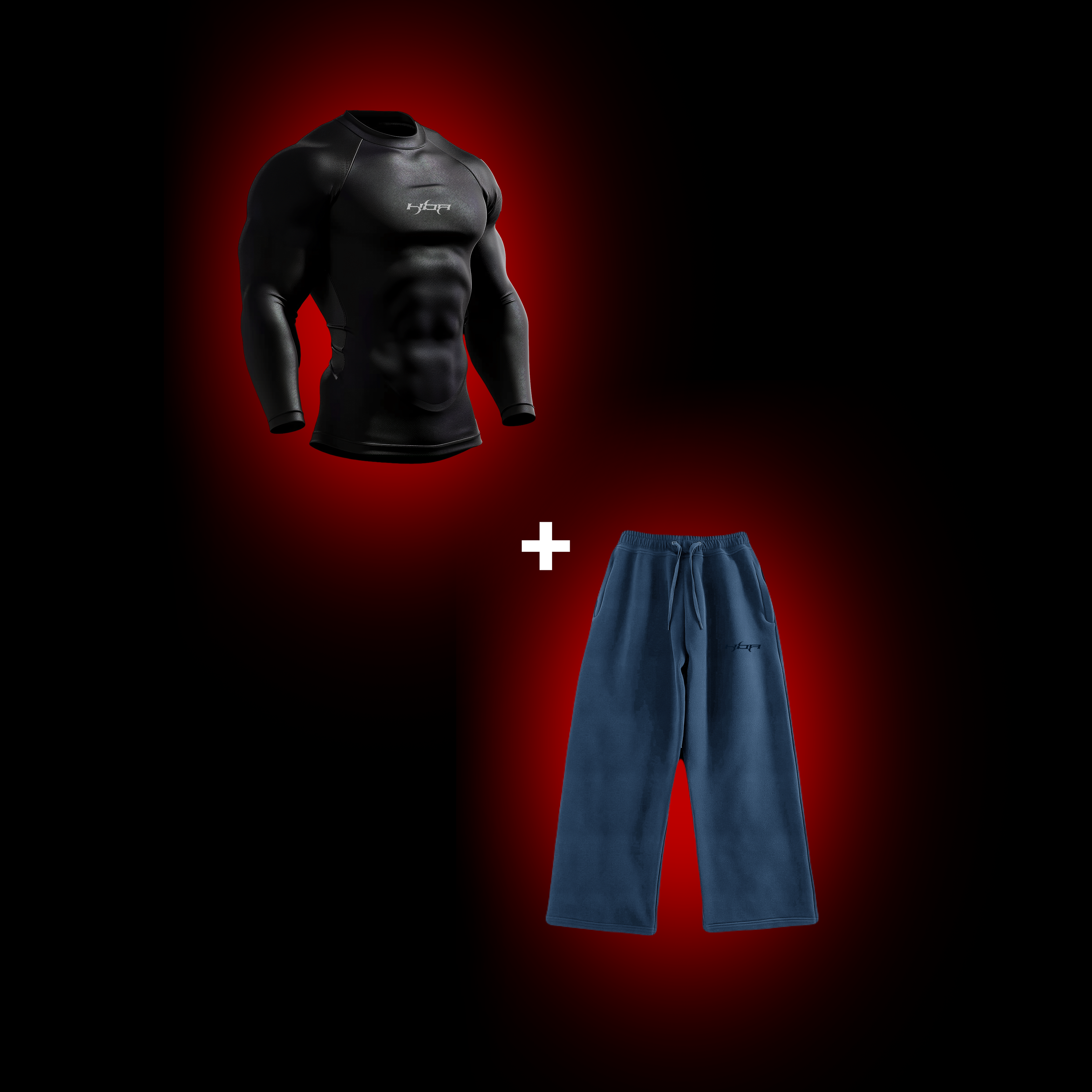 Black HBA long sleeve X Blue basic pants